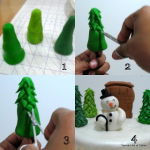 Fondant Christmas Trees and Snowman Tutorial by Veena's Art of Cakes